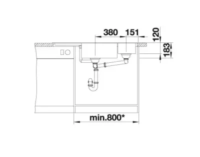 blanco blancodelta ii 523669 enkele keukenspoelbak silgranit cafe opbouw excenter 5