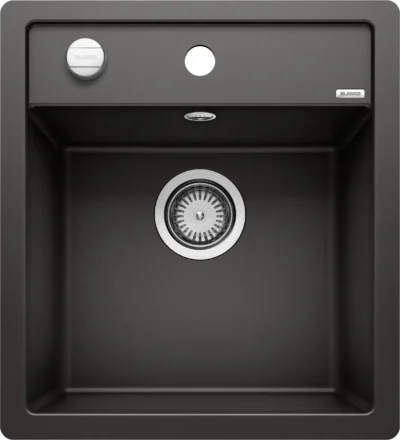 blanco dalago 45 f 525870 enkele keukenspoelbak silgranit zwart vlakbouw of onderbouw excenter 1