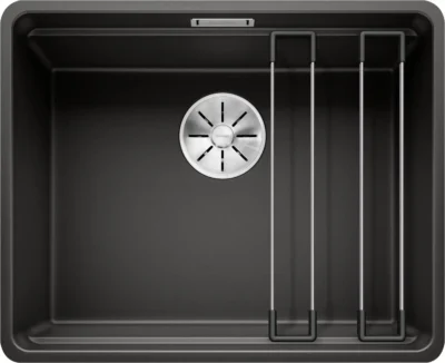 blanco etagon 500 f 526349 enkele keukenspoelbak silgranit zwart inclusief rails vlakbouw 1
