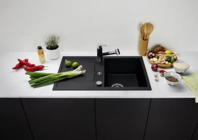 blanco metra 45 s 525914 enkele keukenspoelbak silgranit zwart opbouw excenter 2