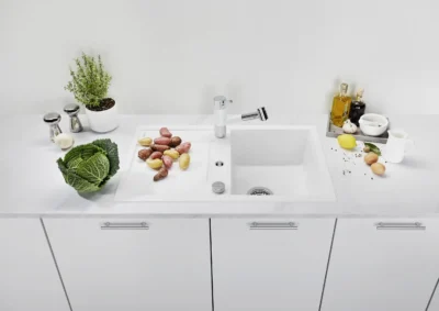 blanco metra 45 s compact 519580 enkele keukenspoelbak silgranit tartufo omkeerbaar opbouw excenter 2