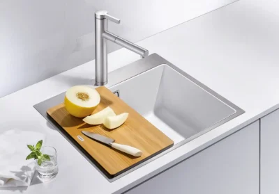 blanco subline 500 if steelframe 525998 enkele keukenspoelbak silgranit zwart vlakbouw of opbouw excenter 2