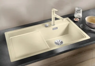 blanco zenar 5 s f 527183 enkele keukenspoelbak rechts silgranit zacht wit vlakbouw of onderbouw excenter 2