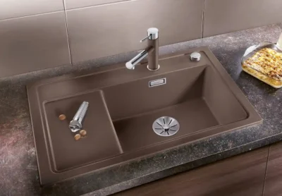 blanco zenar xl 6 s compact 527185 enkele keukenspoelbak rechts silgranit vulkaangrijs opbouw excenter 2