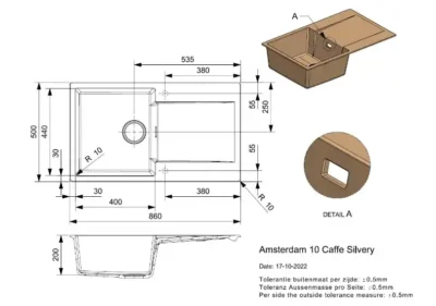 reginox amsterdam 10 caffe silvery r30943 enkele keukenspoelbak graniet omkeerbaar opbouw 2