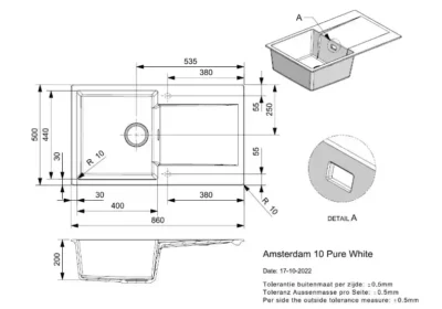 reginox amsterdam 10 pure white r30912 enkele keukenspoelbak graniet omkeerbaar opbouw 2