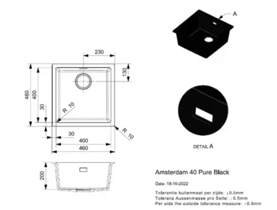 reginox amsterdam 40 x 40 pure black r34637 enkele keukenspoelbak graniet onderbouw of opbouw 3
