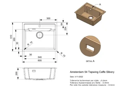reginox amsterdam 54 tapwing caffe silvery r31063 enkele keukenspoelbak graniet opbouw 2