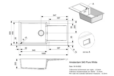 reginox amsterdam 540 pure white r30790 enkele keukenspoelbak graniet opbouw 2