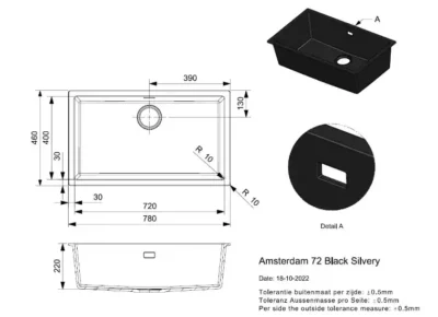 reginox amsterdam 72 x 40 black silvery r30882 enkele keukenspoelbak graniet onderbouw of opbouw 2