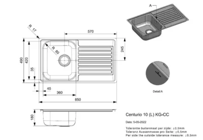 reginox centurio 10 kg cc r24065 enkele keukenspoelbak rvs omkeerbaar vlakbouw of opbouw 2