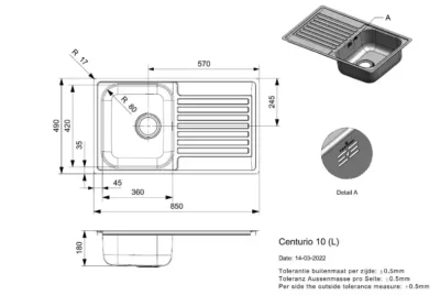 reginox centurio 10 okg r19542 enkele keukenspoelbak rvs omkeerbaar vlakbouw of opbouw 2
