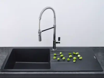 reginox harlem 10 black silvery r31254 enkele keukenspoelbak graniet opbouw 2