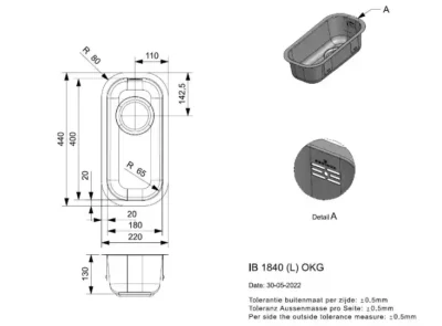 reginox ib 1840 okg 18 x 40 r23785 enkele keukenspoelbak rvs vlakbouw of opbouw 2