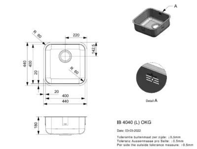 reginox ib 4040 okg 40 x 40 r32015 enkele keukenspoelbak rvs onderbouw vlakbouw opbouw 2