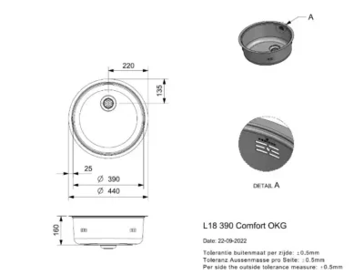 reginox l18 390 okg comfort r26076 keukenspoelbak rond rvs 39 cm onderbouw vlakbouw opbouw 3