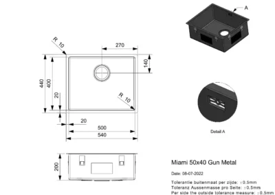 reginox miami 50 x 40 r30721 enkele keukenspoelbak gun metal opbouw vlakbouw onderbouw 2