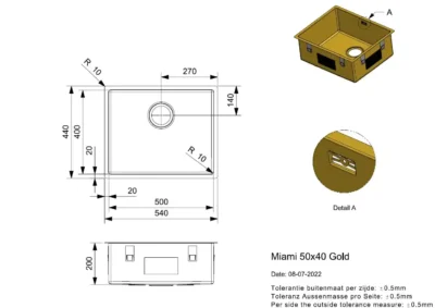 reginox miami gold 50 x 40 r30745 enkele keukenspoelbak goud opbouw vlakbouw onderbouw 3