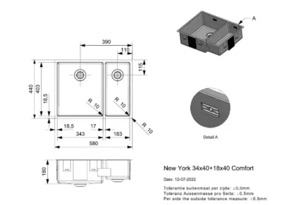 reginox new york 34 x 40 + 18 x 40 okgd comfort r27806 enkele keukenspoelbak rvs onderbouw vlakbouw opbouw 3