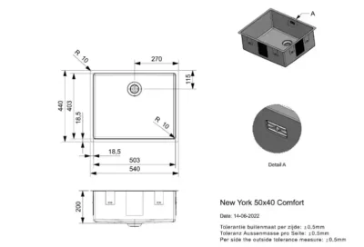 reginox new york 50 x 40 okg comfort r27646 enkele keukenspoelbak rvs onderbouw vlakbouw opbouw 3