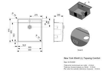 reginox new york 50 x 40 tapwing okg comfort r34774 enkele keukenspoelbak rvs onderbouw vlakbouw opbouw 3