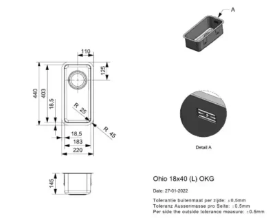 reginox ohio 18 x 40 okg r17579 enkele keukenspoelbak rvs onderbouw vlakbouw opbouw 2