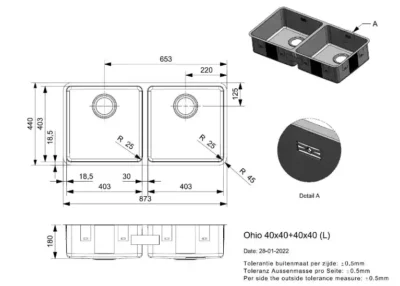reginox ohio 40 x 40 + 40 x 40 okgd r16596 dubbele keukenspoelbak rvs onderbouw vlakbouw opbouw 2