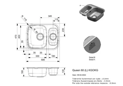 reginox queen 60 kgokg r16633 anderhalve keukenspoelbak rvs inclusief restenbak omkeerbaar vlakbouw of opbouw 3