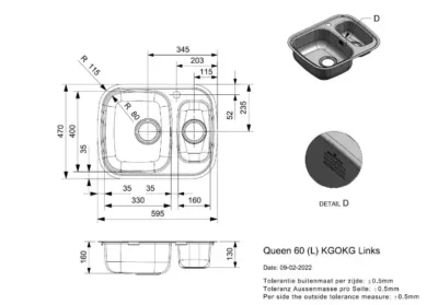 reginox queen 60 kgokg r16725 anderhalve keukenspoelbak links rvs inclusief restenbak vlakbouw of opbouw 2