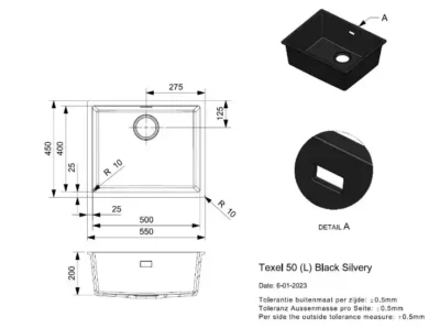reginox texel 50 x 40 black silvery r34057 enkele keukenspoelbak graniet vlakbouw 3