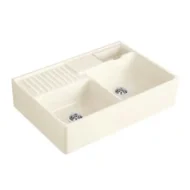 villeroy boch dubbele keukenspoelbak keramiek creme opbouw 1