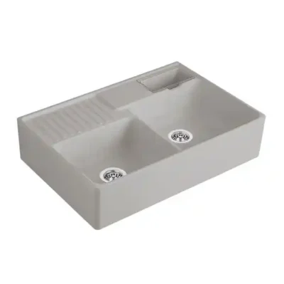 villeroy boch dubbele keukenspoelbak keramiek fossil opbouw 1
