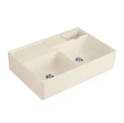 villeroy boch dubbele keukenspoelbak keramiek ivory opbouw 1