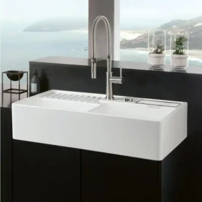 villeroy boch dubbele keukenspoelbak keramiek ivory opbouw 2