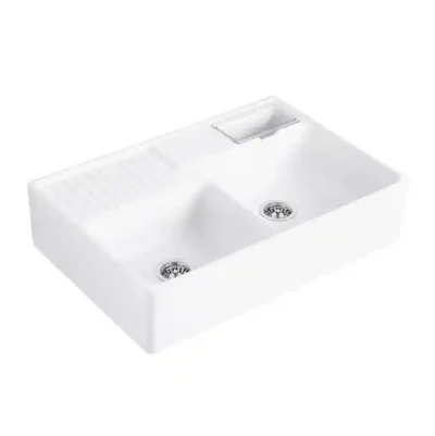 villeroy boch dubbele keukenspoelbak keramiek wit alpin hoogglans opbouw 2
