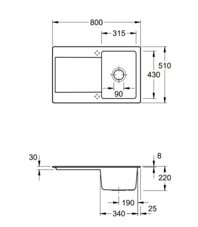villeroy boch siluet 45 keukenspoelbak keramiek timber omkeerbaar opbouw 3