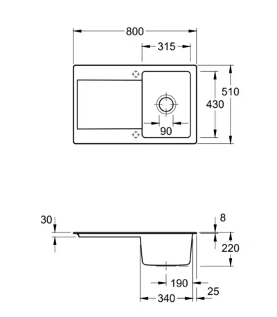 villeroy boch siluet 45 keukenspoelbak keramiek wit omkeerbaar opbouw 3