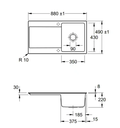 villeroy boch siluet 50 flat keukenspoelbak keramiek chromit omkeerbaar vlakbouw 3