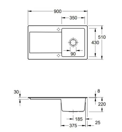 villeroy boch siluet 50 keukenspoelbak keramiek ivory omkeerbaar opbouw 3