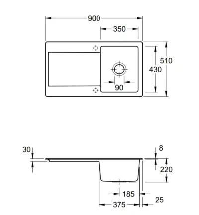villeroy boch siluet 50 keukenspoelbak keramiek wit omkeerbaar opbouw 3