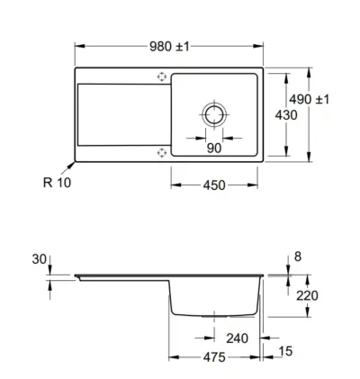 villeroy boch siluet 60 flat keukenspoelbak keramiek graphit omkeerbaar vlakbouw 3