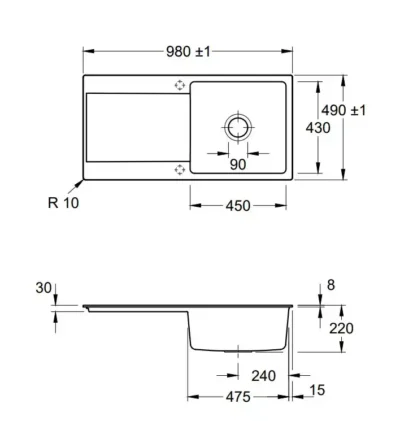 villeroy boch siluet 60 flat keukenspoelbak keramiek ivory omkeerbaar vlakbouw 3