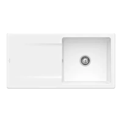 villeroy boch siluet 60 flat keukenspoelbak keramiek vlakbouw sneeuw wit excenter 1