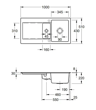villeroy boch siluet 60 r keukenspoelbak keramiek fossil omkeerbaar opbouw 4