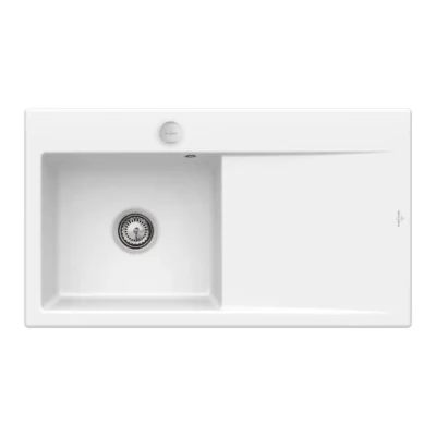 villeroy boch subway style 50 flat keukenspoelbak keramiek vlakbouw sneeuw wit links excenter 1