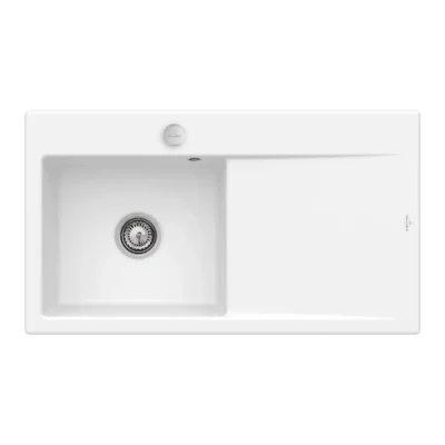 villeroy boch subway style 50 flat keukenspoelbak keramiek vlakbouw steen wit links excenter 1