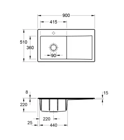 villeroy boch subway style 50 keukenspoelbak links keramiek chromit opbouw 3