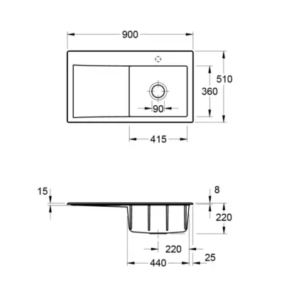villeroy boch subway style 50 keukenspoelbak rechts keramiek hellgrau opbouw 3
