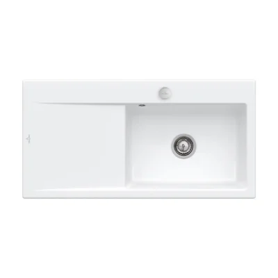 villeroy boch subway style 60 flat keukenspoelbak keramiek vlakbouw sneeuw wit rechts excenter 1