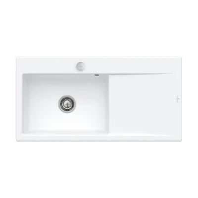 villeroy boch subway style 60 flat keukenspoelbak keramiek vlakbouw steen wit links excenter 1